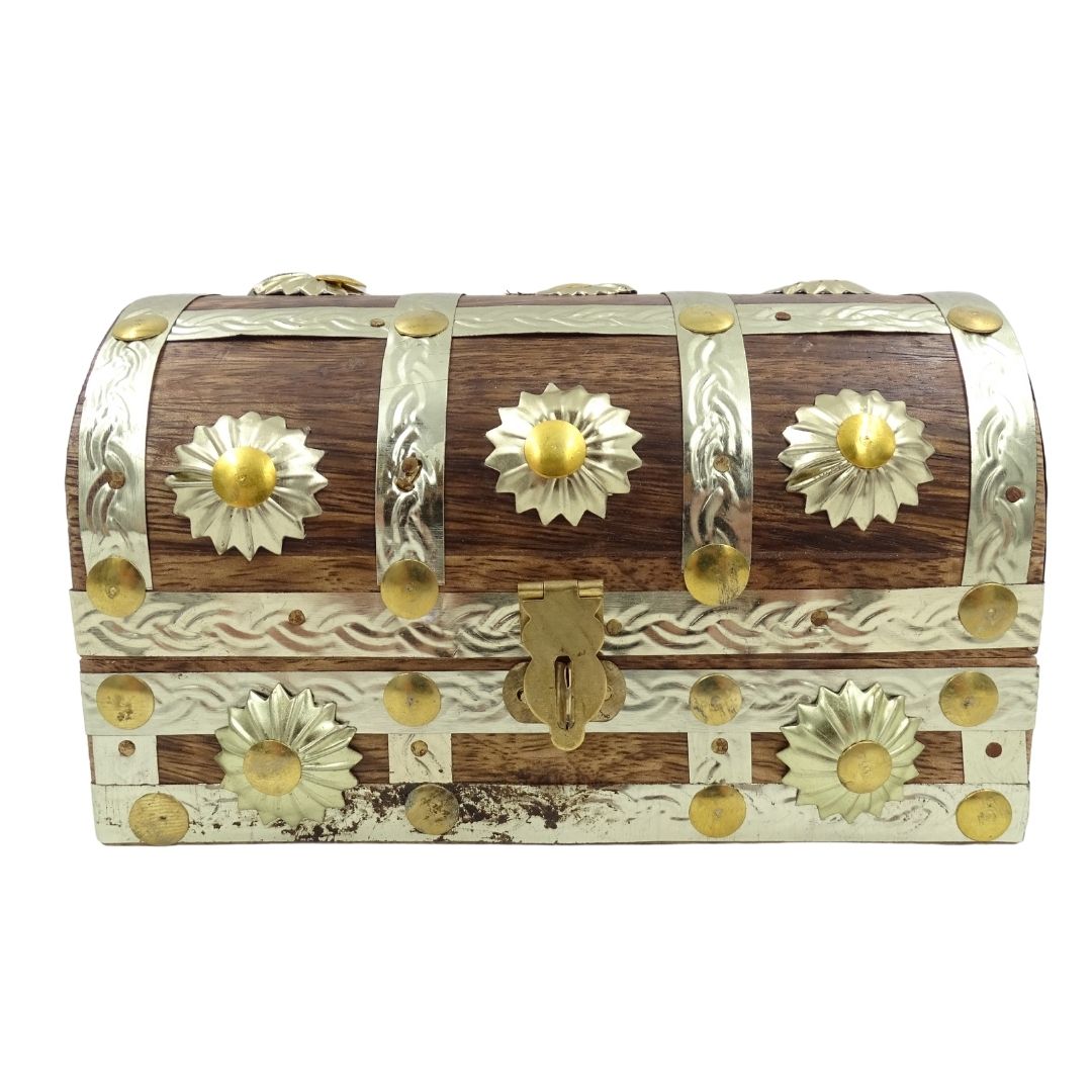 Caixa de Madeira para Diversos Objetos SE14 com Possibilidade de Personalização de Gravação, Castanha e Dourada, Ideal para Presente – 16x9,5x10 cm