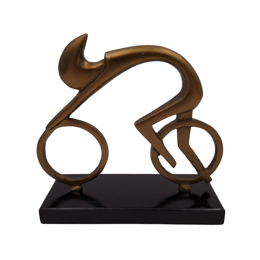 Estatueta de ciclista VB26/9 com gravação - Presente elegante para ciclistas, altura 18 cm, latão e preto, decoração minimalista para interiores