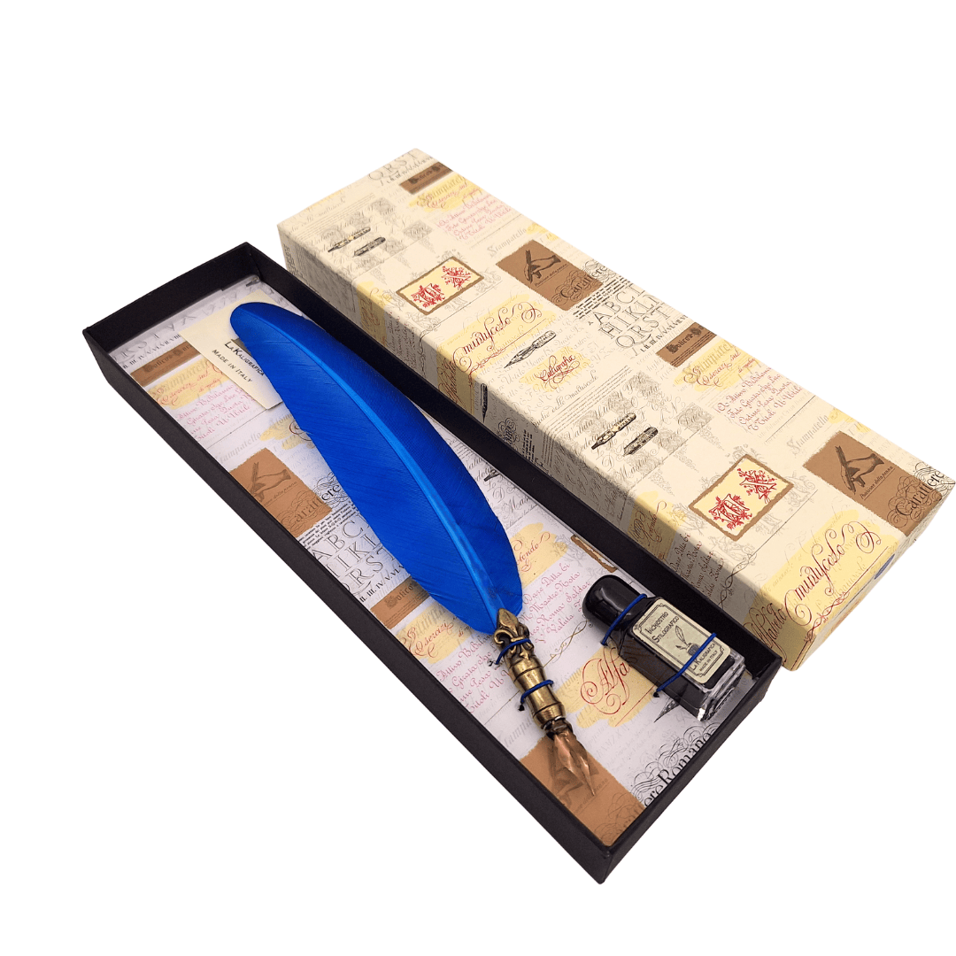 Conjunto de caligrafia com caneta azul e possibilidade de gravação personalizada