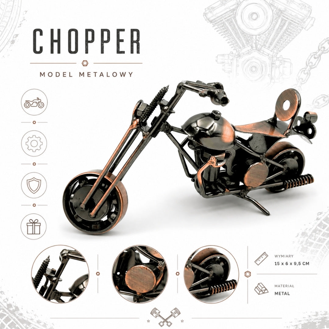Modelo de mota Chopper M33 com gravação - metálico, cobre-antracite, 15x6x9,5 cm