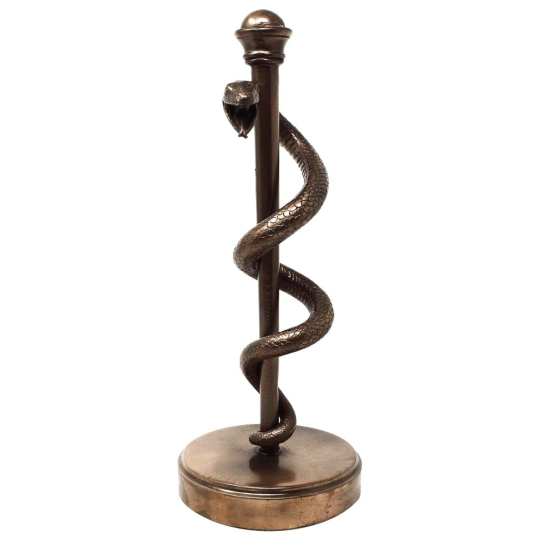 Estatueta Bastão de Asclépio 30 cm em Resina - Presente Personalizado para Médico, Enfermeiro ou Farmacêutico - Decoração em Bronze/Latão com Gravação