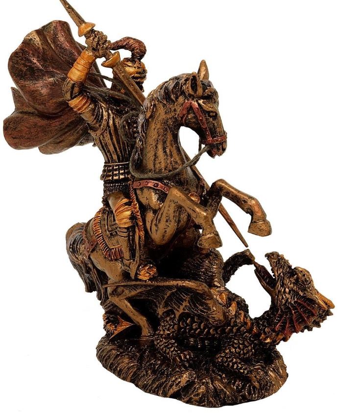 Estatueta de São Jorge em poliéster, 13 cm, possibilidade de personalização por gravação, presente ideal para várias ocasiões