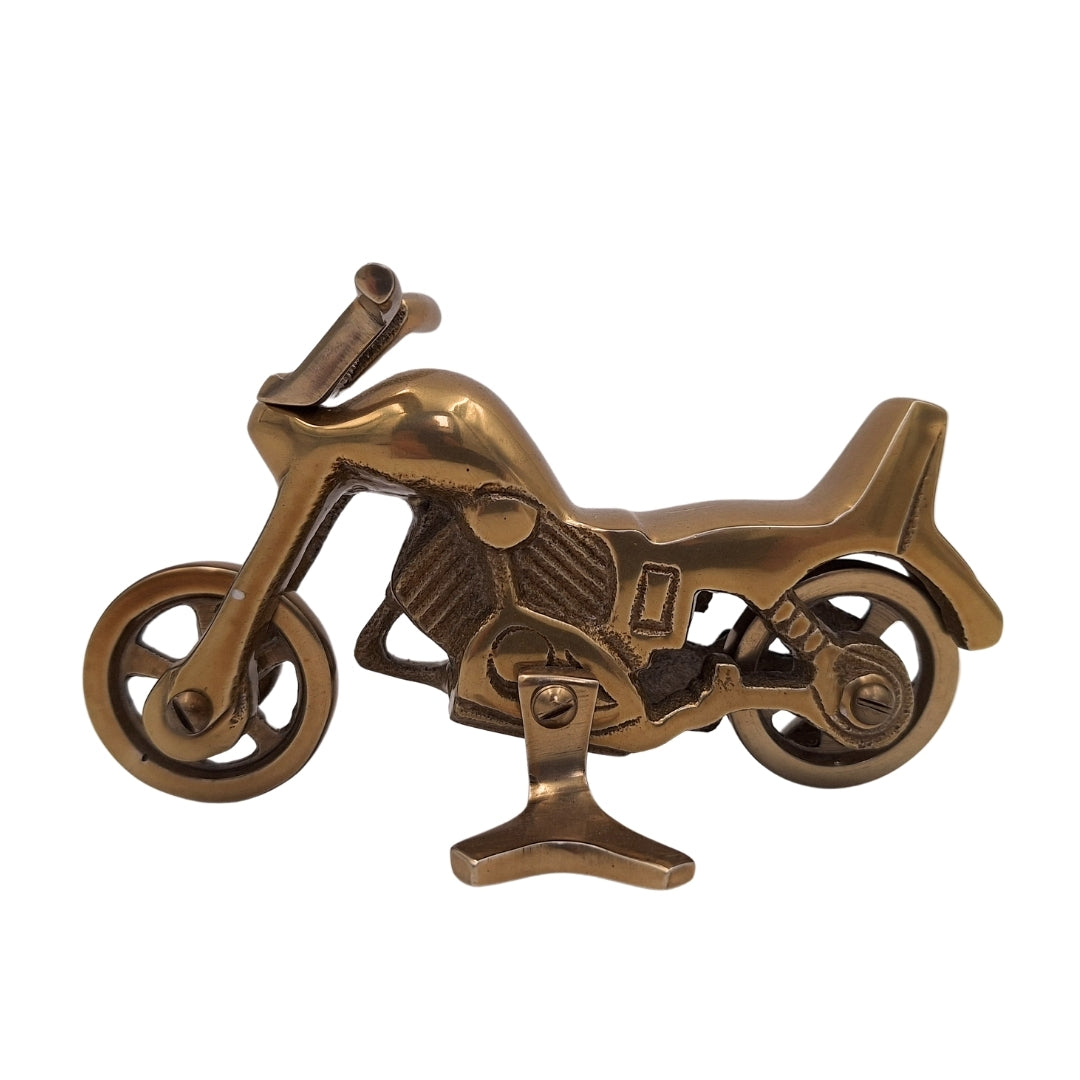 Modelo metálico de motocicleta N-2960 em alumínio com acabamento em latão antigo – gravação personalizada para presente, dimensões 17,5 x 10 cm