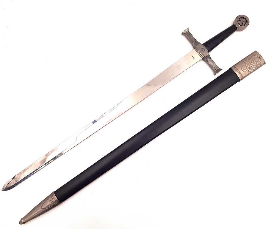 Espada de Cavaleiro em aço de 84 cm com bainha - Réplica SW-114 com possibilidade de personalização por gravação