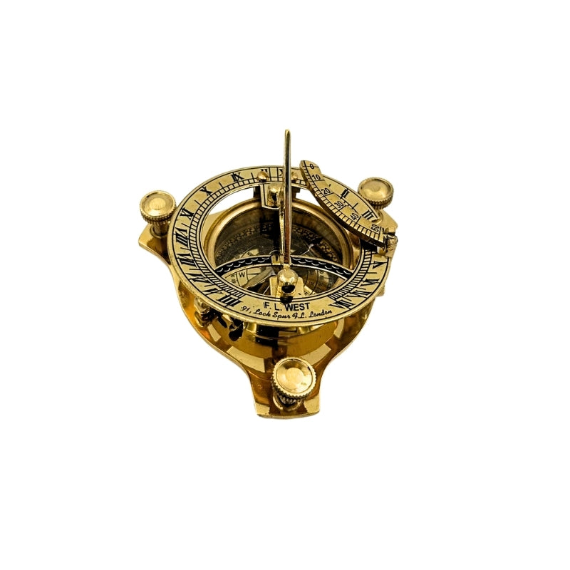 Bússola Dollond de Latão em Caixa de Madeira com Função de Relógio de Sol - Ideal para Presente com Possibilidade de Gravação - Estilo Antigo, Dimensões 7,5 x 7,5 x 3 cm