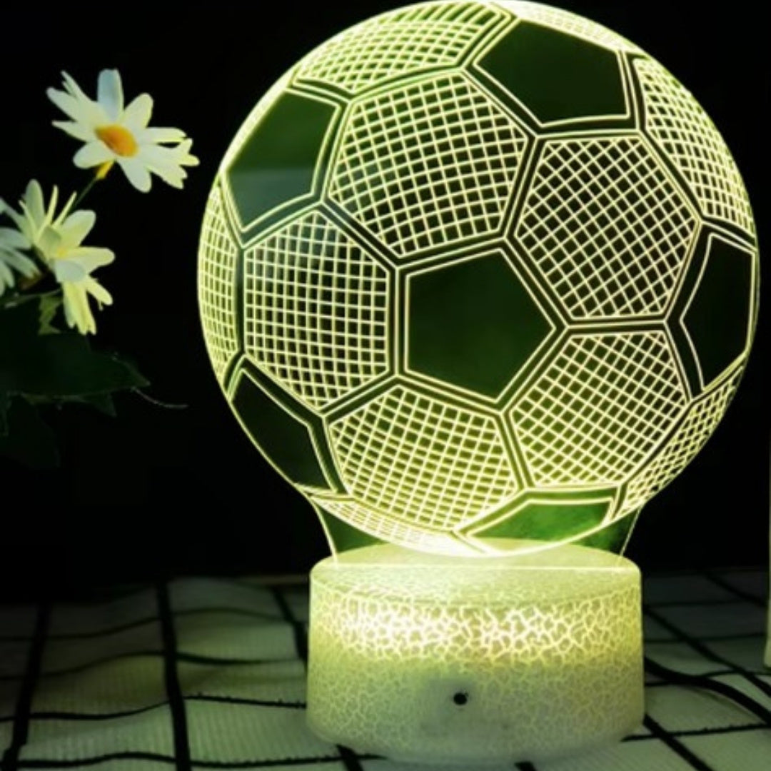 Candeeiro de noite Bola com possibilidade de personalização por gravação - Presente ideal para amantes de futebol - 17 cm de altura - 3 cores à escolha - Alimentação por USB ou 3 pilhas AAA