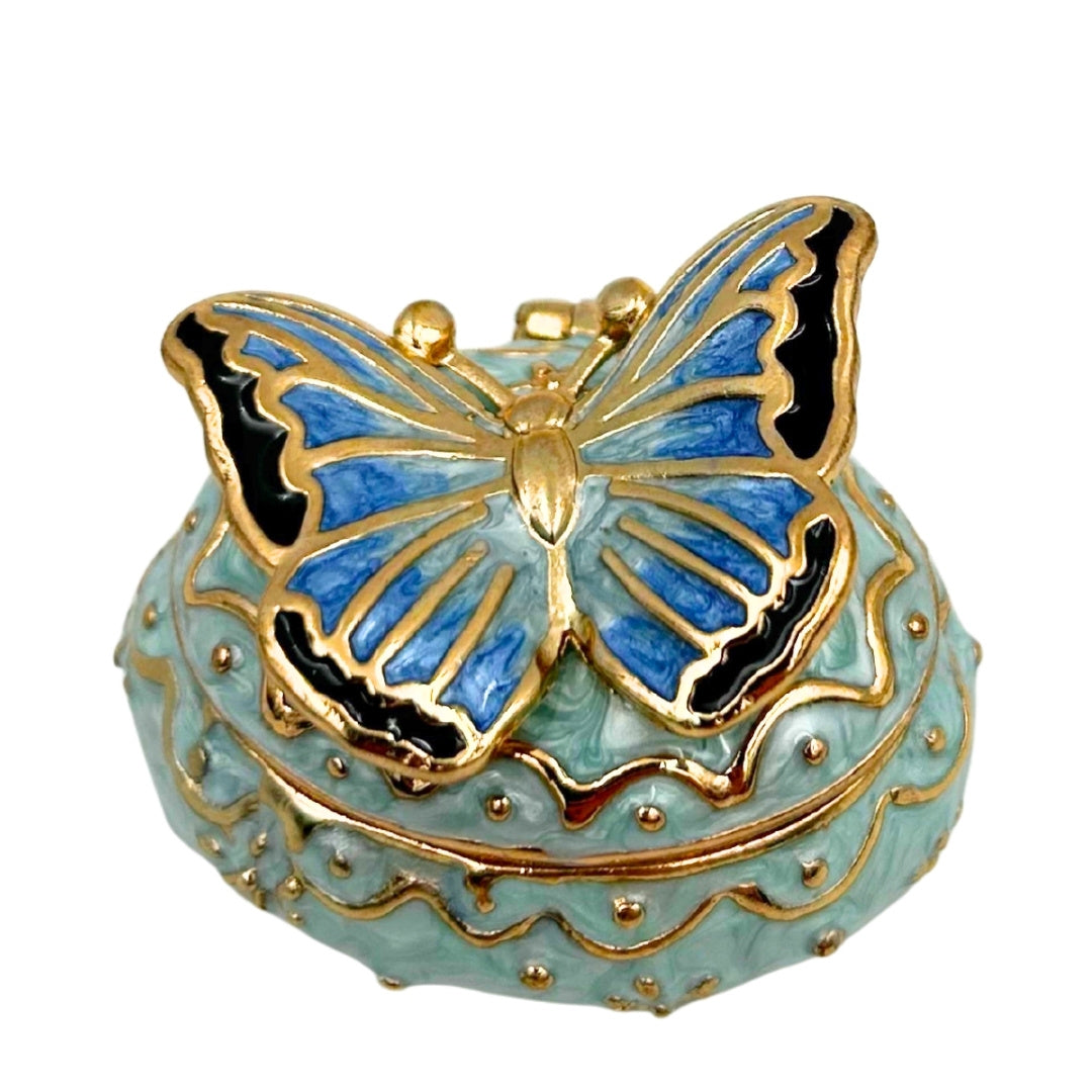 Caixa Exclusiva para Joias Borboleta com Cristais, Personalizada por Gravação, Branco-Dourado, Altura 3,5 cm