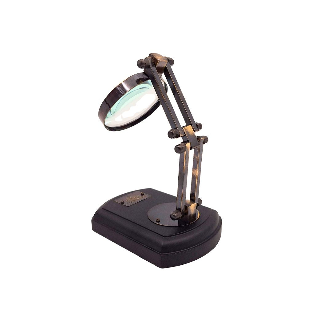 Lupa com base de madeira e moldura de latão, possibilidade de personalização por gravação, presente ideal para modelistas e amantes do estilo retro, diâmetro 7,5 cm, ampliação 3,5x