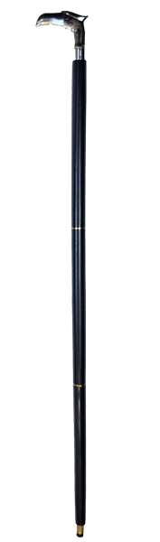 Bengala Dobrável de Madeira com Cabeça de Águia - Presente Elegante com Possibilidade de Personalização com Gravação, Comprimento 91,5 cm, Preta com Pegador Prateado de Latão