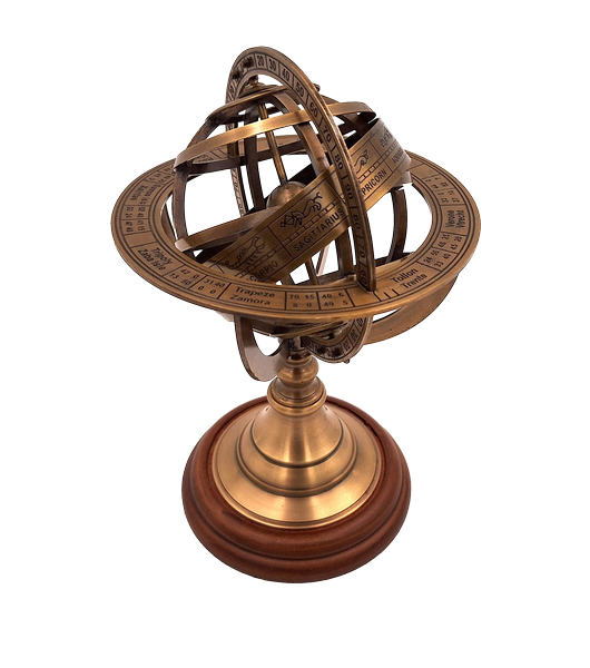 Astrolábio de latão de 21 cm com base de madeira - Presente personalizado para amantes da astronomia em cor dourada