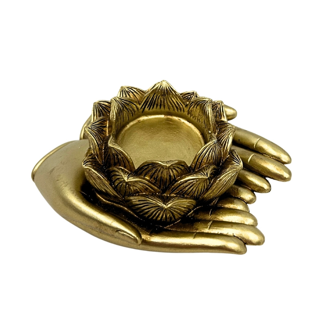 Castiçal Glamour Dourado para Vela Tealight com possibilidade de gravação personalizada – Elemento decorativo elegante para interiores com dimensões 11,5 x 9,4 x 4,8 cm em poliéster
