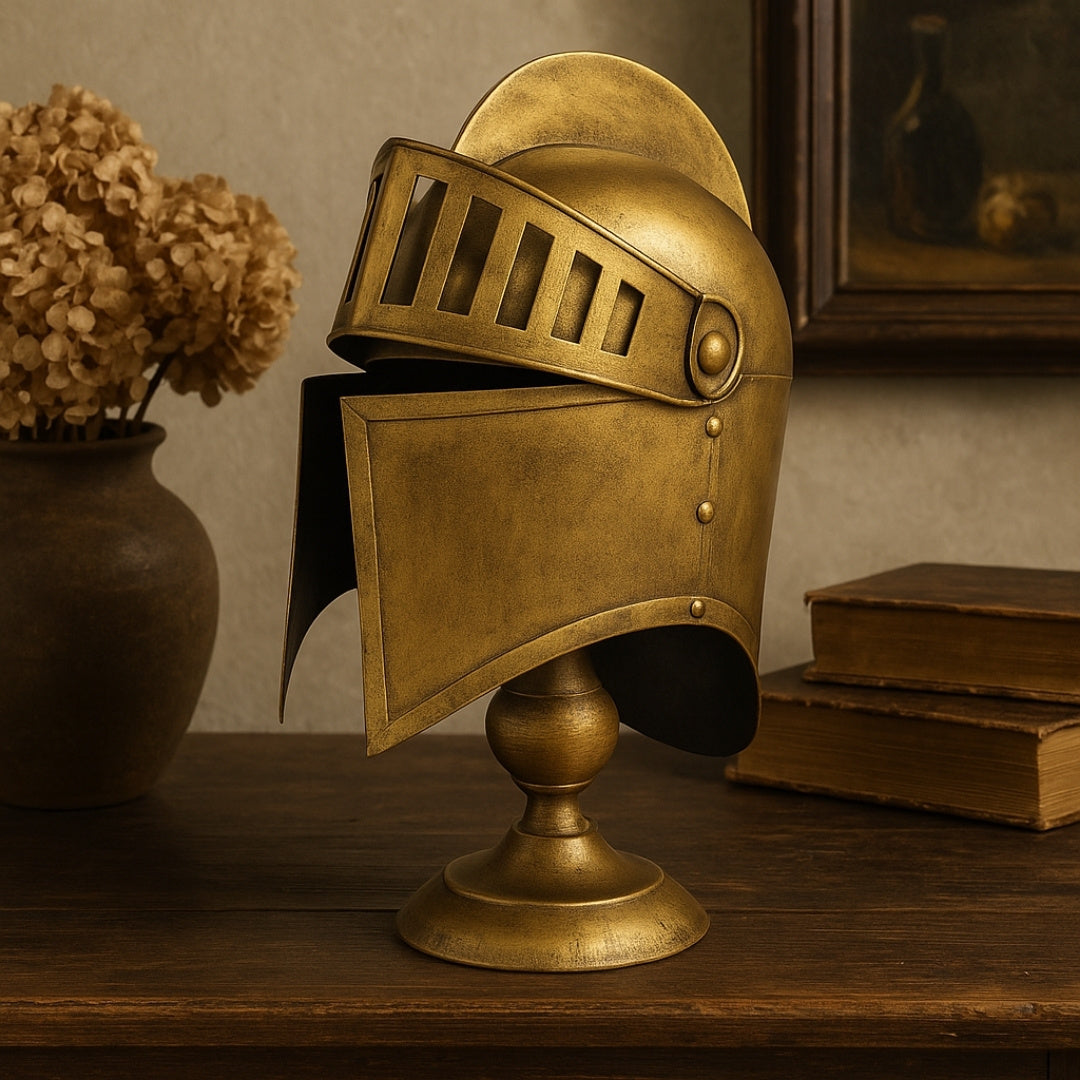 Elmo Grego Decorativo Retro de Metal em Estilo Dourado