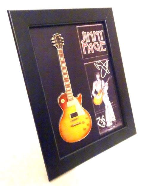 Mini guitarra estilo Jimmy Page com moldura FMG-012, possibilidade de personalização com gravação, ideal para presente, moldura de madeira 1,3cm x 16cm x 21,4cm, mini guitarra de aço para colocar ou pendurar na parede