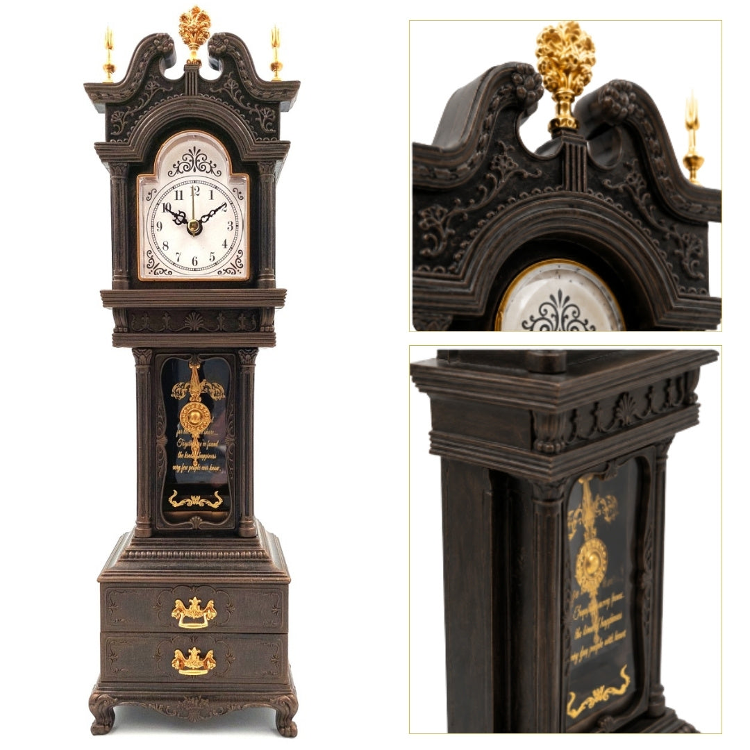 Relógio de Avô Retro com Caixa de Música e Gravação Personalizada, Caixa Elegante para Pequenos Objetos, Altura 37,5 cm, Presente Ideal em Estilo Vintage