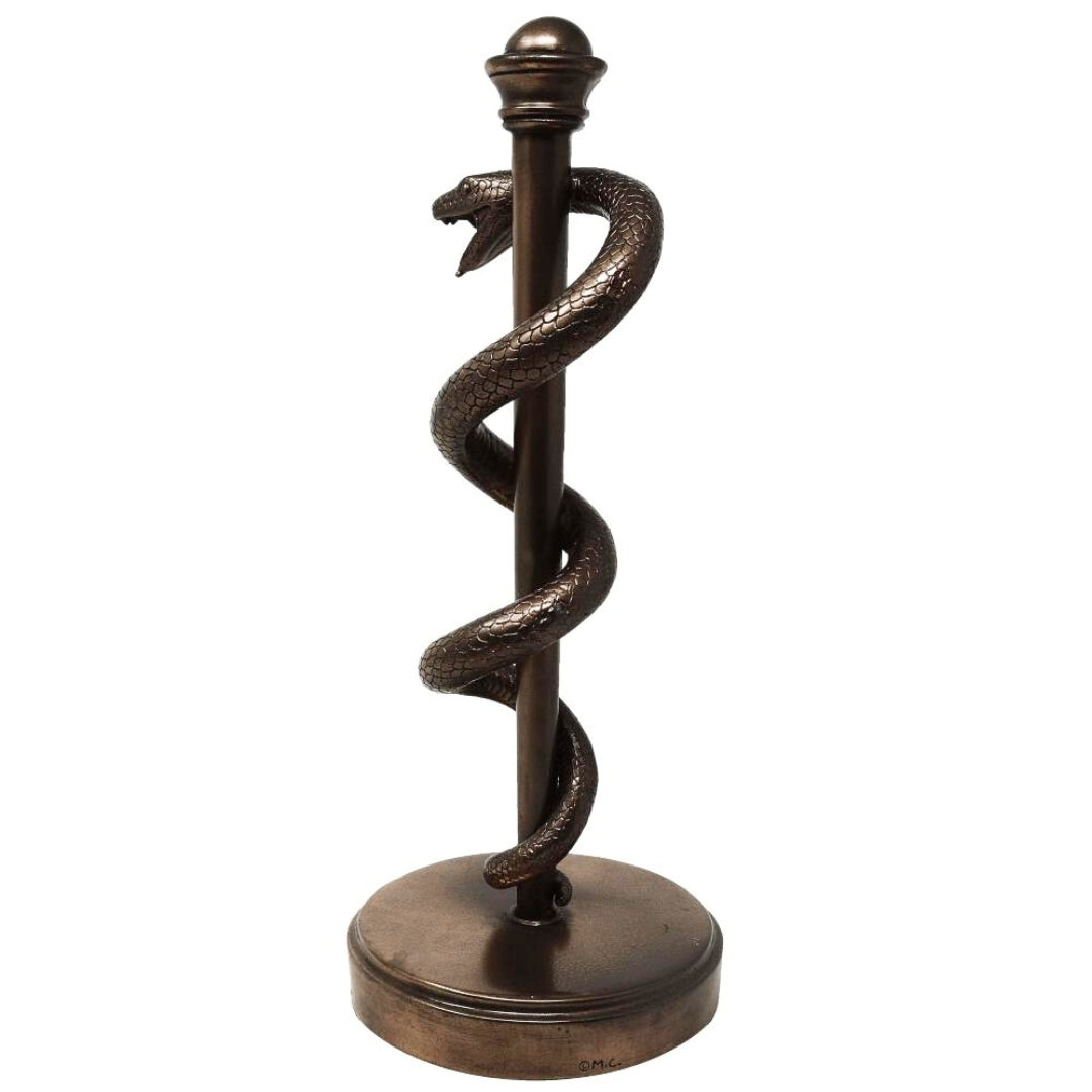 Estatueta Bastão de Asclépio 30 cm em Resina - Presente Personalizado para Médico, Enfermeiro ou Farmacêutico - Decoração em Bronze/Latão com Gravação