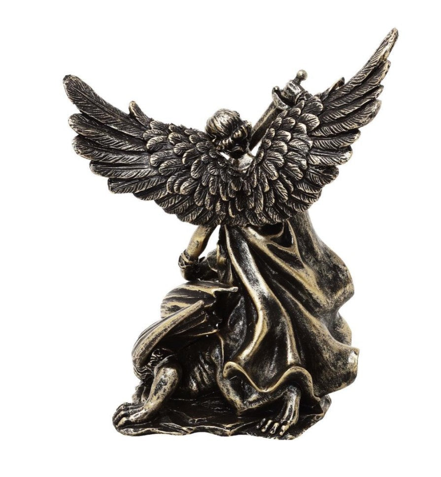 Estátua de São Miguel a combater o dragão em poliresina 13,5 cm com possibilidade de personalização por gravação