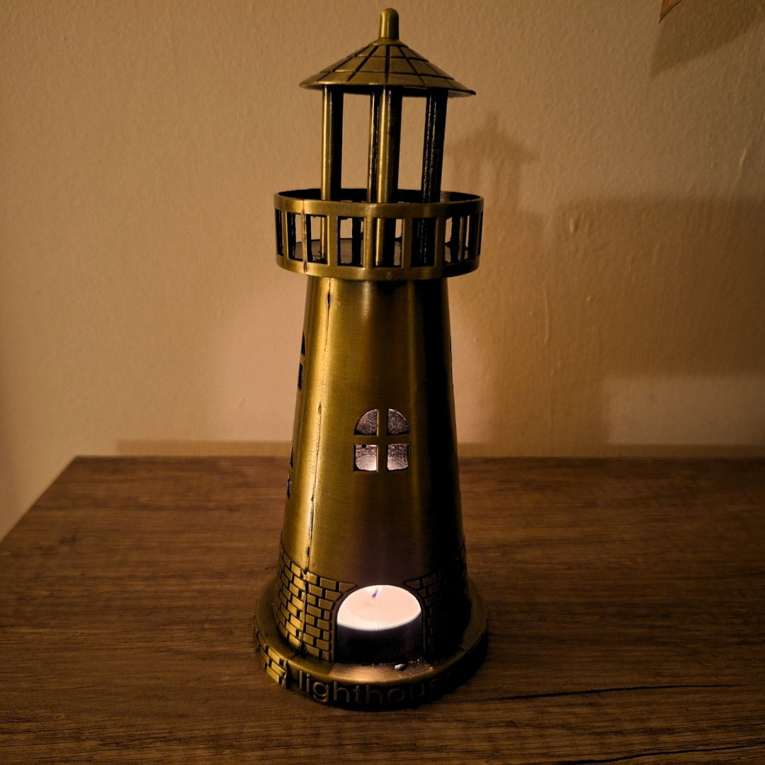 Farol de Mar Castiçal para Vela Tealight 18,5 cm em Dourado Antigo com Opção de Gravação