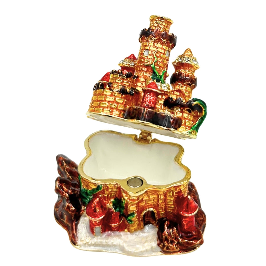 Caixa para Joias Decorada com Cristais em Forma de Castelo com Possibilidade de Gravação Personalizada