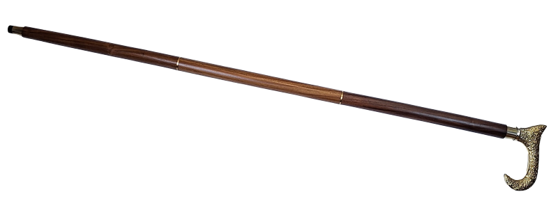 Bengala de Madeira com Cabo Dourado - Dobrável - Presente Elegante com Possibilidade de Personalização com Gravação - 91,5 cm, Castanha com Pegador de Latão