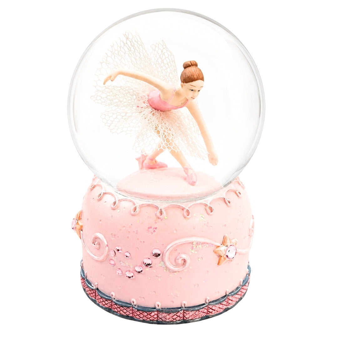 Bailarina a Dançar em Globo de Vidro 12cm com Possibilidade de Personalização por Gravação - Decoração Pastel Elegante para Presente para Amantes de Ballet, Feita em Poliresina e Vidro