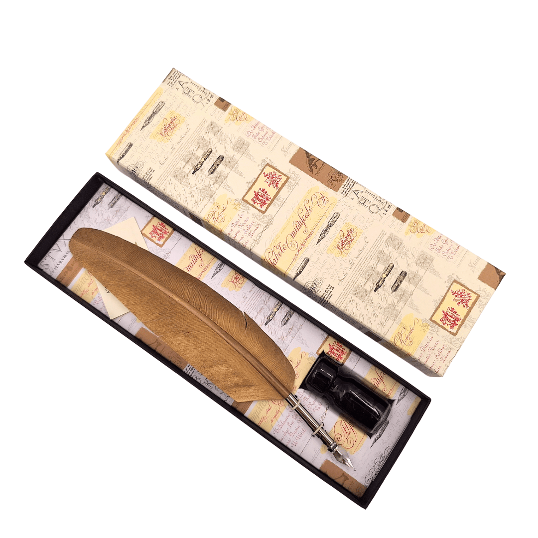 Caneta de ganso dourada para caligrafia com possibilidade de gravação personalizada