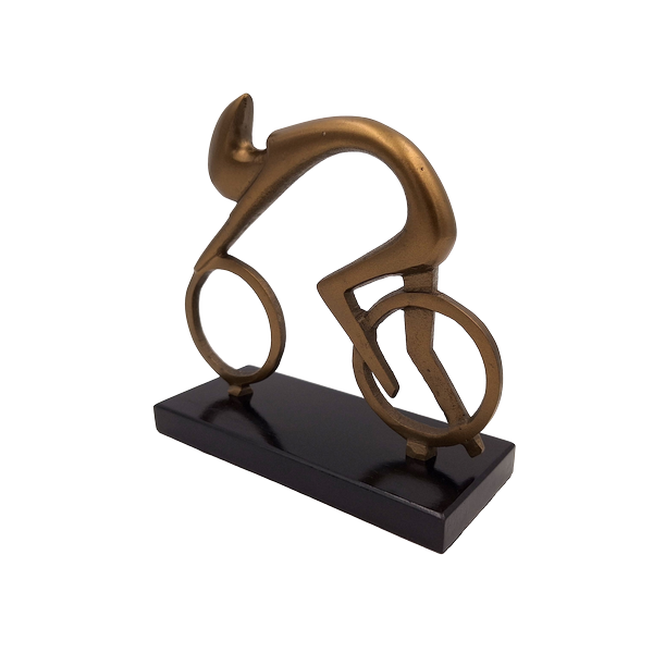 Estatueta de ciclista VB26/9 com gravação - Presente elegante para ciclistas, altura 18 cm, latão e preto, decoração minimalista para interiores