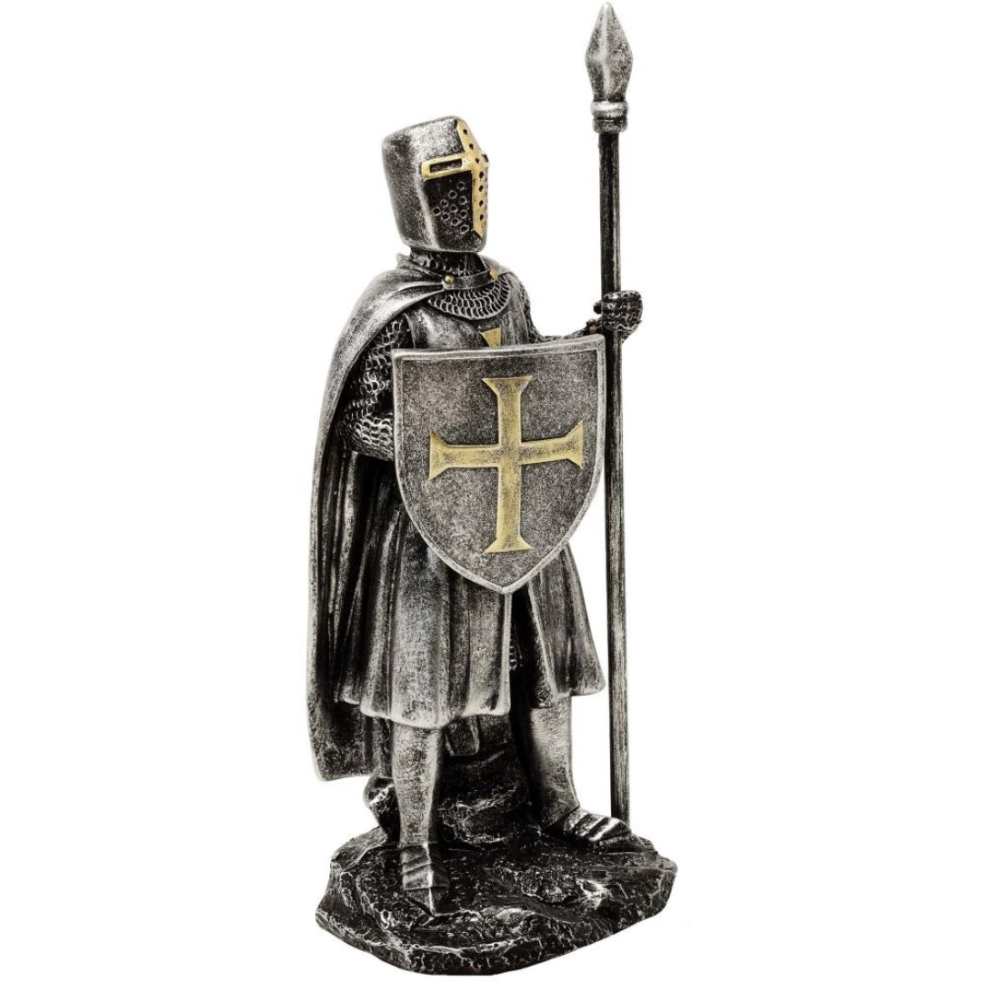 Figura Cavaleiro com Lança 20 cm com possibilidade de personalização por gravação - decoração pintada à mão em polyresina para presente para amantes de história e militaria