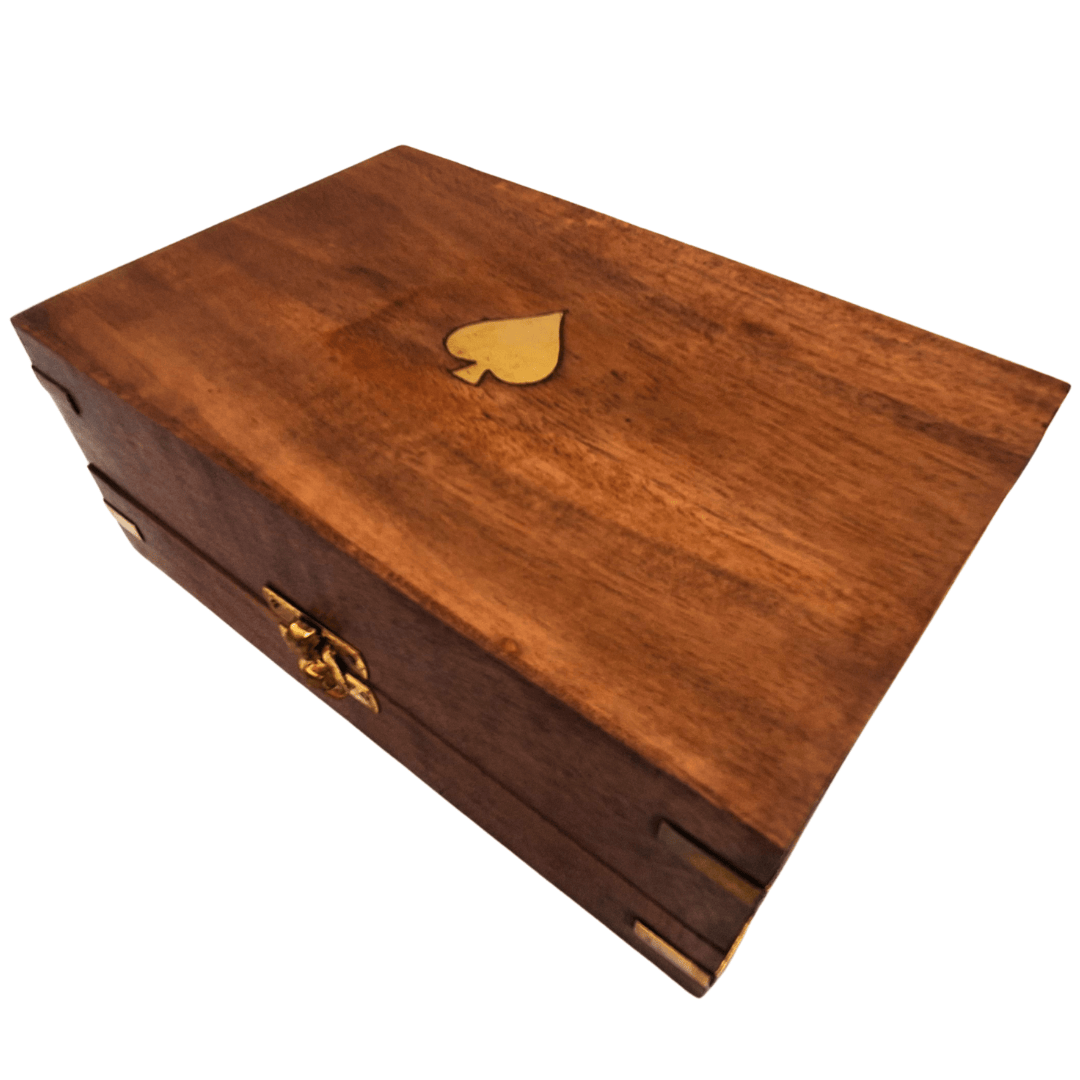 Conjunto Elegante de Poker em Caixa de Madeira com Gravação