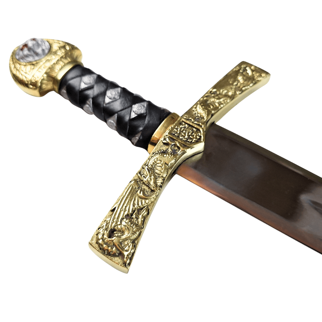 Réplica da Espada Excalibur do Rei Artur com Gravação – 98,5 cm, Lâmina de Aço, Empunhadura de Latão
