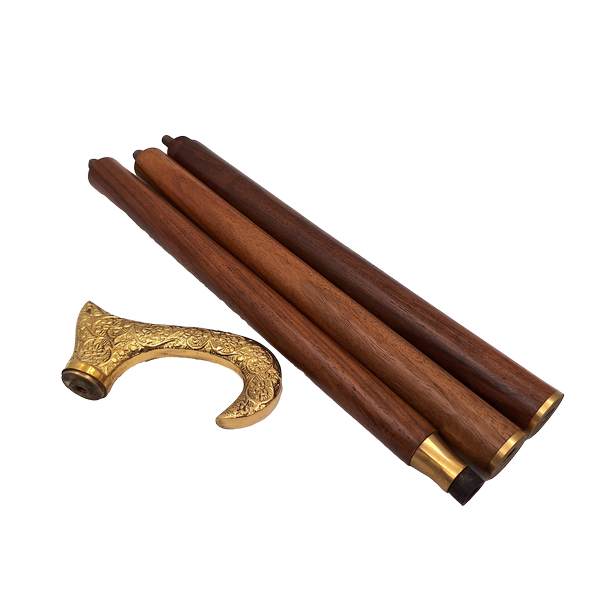 Bengala de Madeira com Cabo Dourado - Dobrável - Presente Elegante com Possibilidade de Personalização com Gravação - 91,5 cm, Castanha com Pegador de Latão