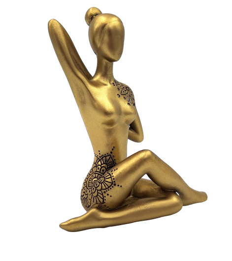 Estatueta decorativa dourada Yoga com possibilidade de personalização por gravação