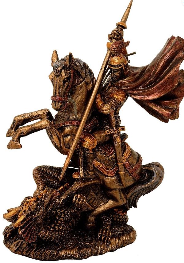 Estatueta de São Jorge em poliéster, 13 cm, possibilidade de personalização por gravação, presente ideal para várias ocasiões
