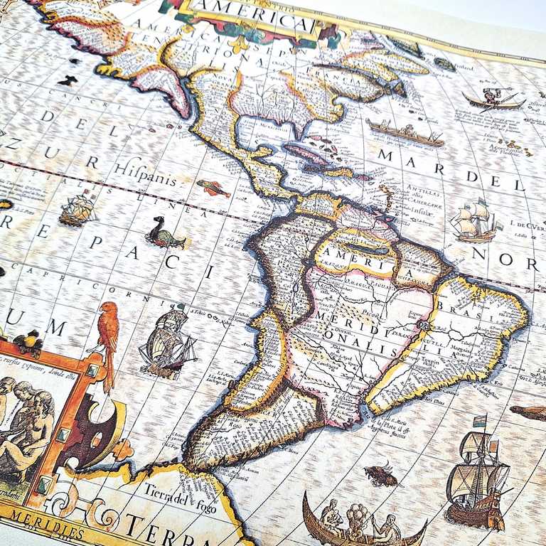 Mapa da América de 1628 - Reimpressão de J. Hondius com possibilidade de personalização por gravação - presente ideal para viajantes e amantes da história - dimensões 37,5 x 50 cm