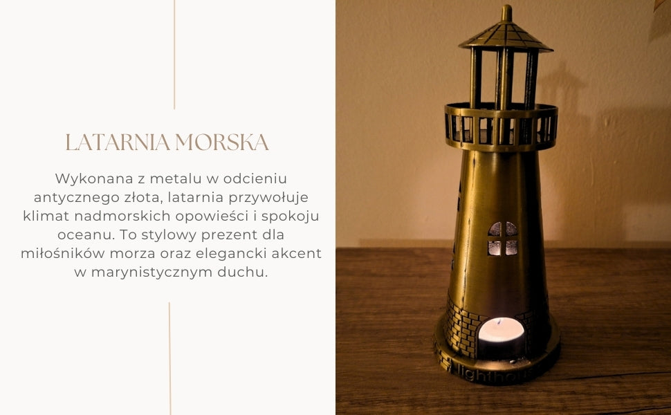 Farol de Mar Castiçal para Vela Tealight 18,5 cm em Dourado Antigo com Opção de Gravação