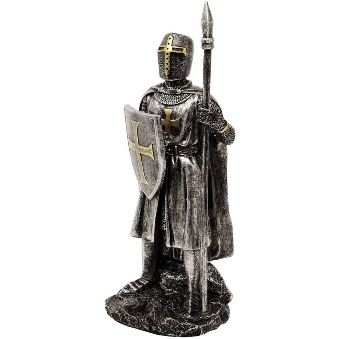 Figura Cavaleiro com Lança 20 cm com possibilidade de personalização por gravação - decoração pintada à mão em polyresina para presente para amantes de história e militaria