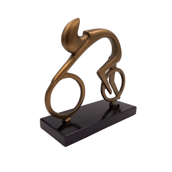 Estatueta de ciclista VB26/9 com gravação - Presente elegante para ciclistas, altura 18 cm, latão e preto, decoração minimalista para interiores