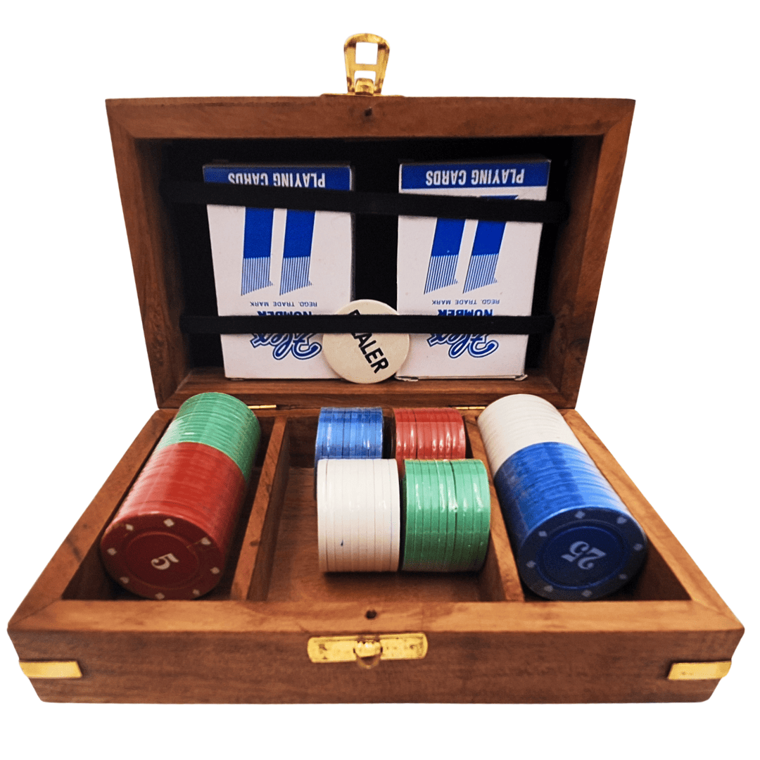 Conjunto Elegante de Poker em Caixa de Madeira com Gravação