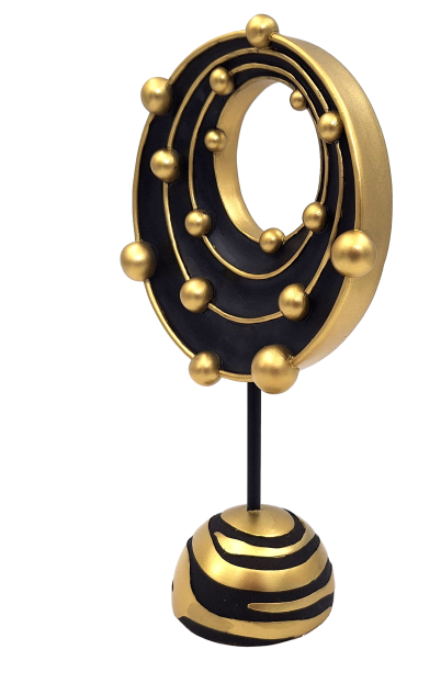 Grande estatueta decorativa Sistema Cósmico com possibilidade de personalização por gravação, ideal para presente - altura 20,2 cm, dourado e preto, estilo moderno e glamour