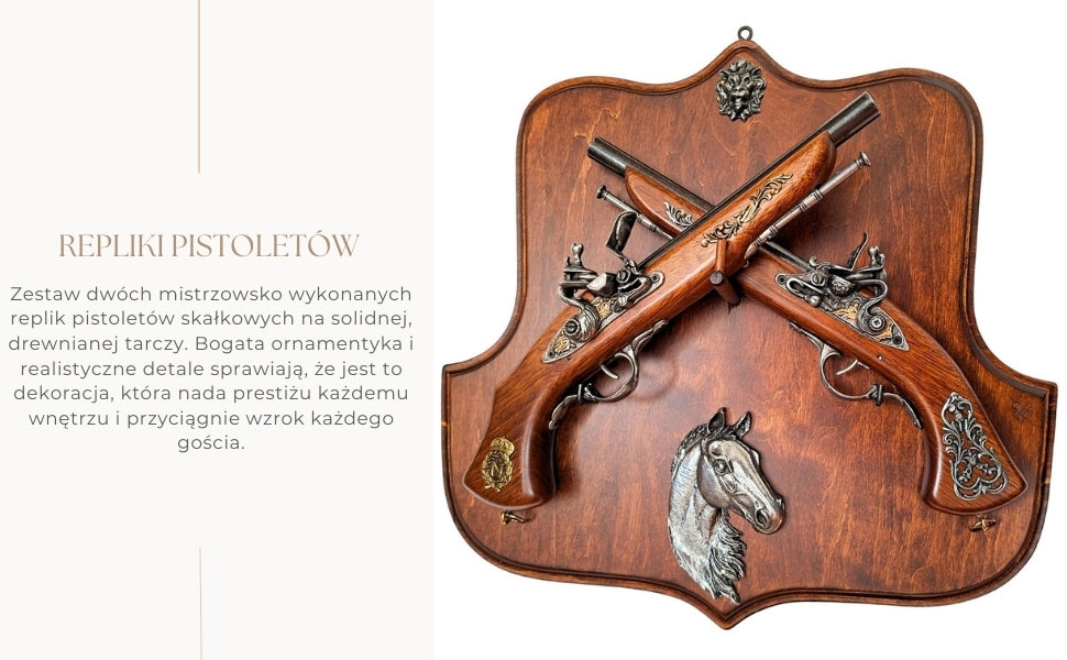 Réplica de Pistolas de Pederneira em Suporte de Madeira com Possibilidade de Gravação Personalizada – Presente Ideal para Amantes de História e Colecionadores – Alta Qualidade, Construção Robusta, Design Elegante 45x44 cm