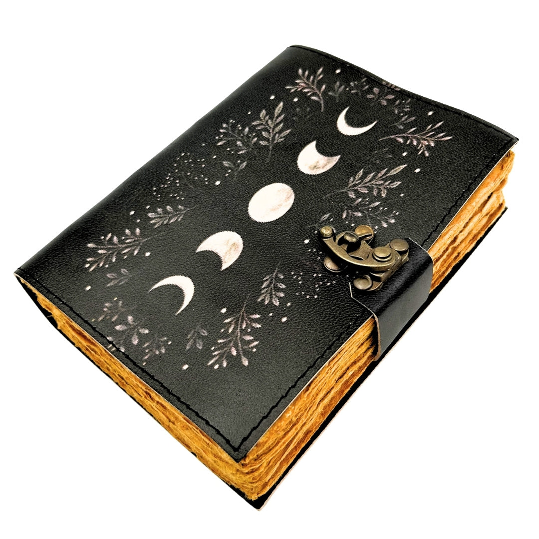 Caderno de Couro Retro com Fases da Lua com Gravação
