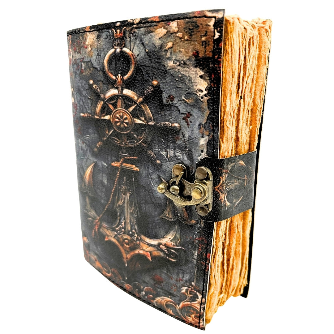 Caderno de Couro Retro Marítimo 200 páginas com possibilidade de personalização por gravação, ideal para presente para artistas e viajantes, feito de couro natural de cabra, cor vintage, dimensões 18 x 13 cm