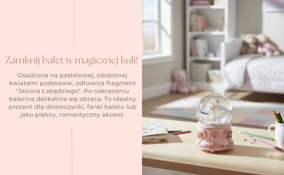 Bailarina Dançante em Bola de Vidro 15cm com Gravação Personalizada - Caixa de Música Elegante com Base Pastel e Melodia Lago dos Cisnes