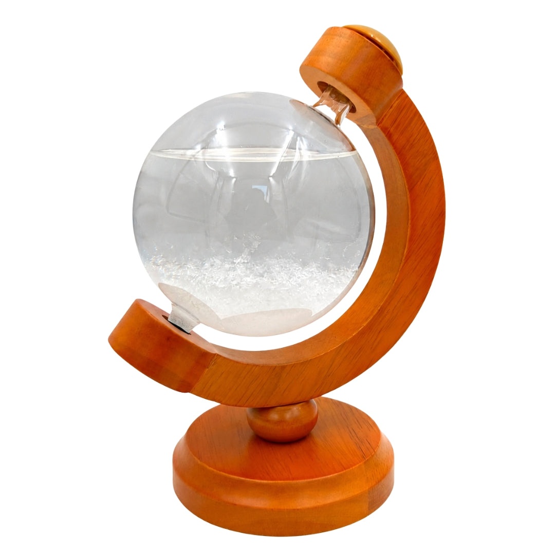 Barómetro de Tempestade Fitzroya Globo com Possibilidade de Gravação - Decoração Elegante para Secretária em Vidro e Madeira, Altura 18,5 cm
