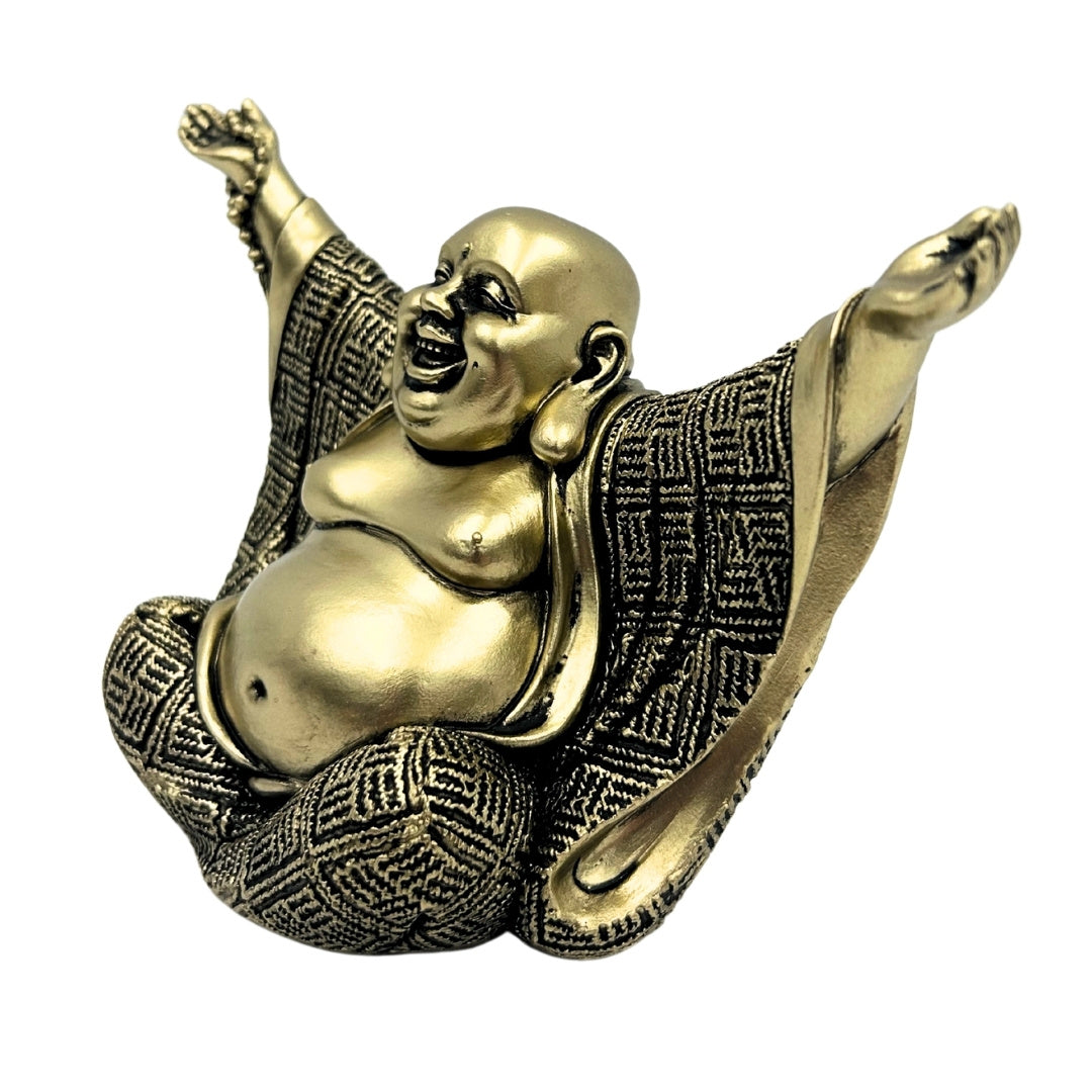 Estatueta de Buda Alegre em dourado com possibilidade de gravação personalizada - Decoração elegante para presente com 17,1 cm de altura em poliéster, simbolizando riqueza e felicidade