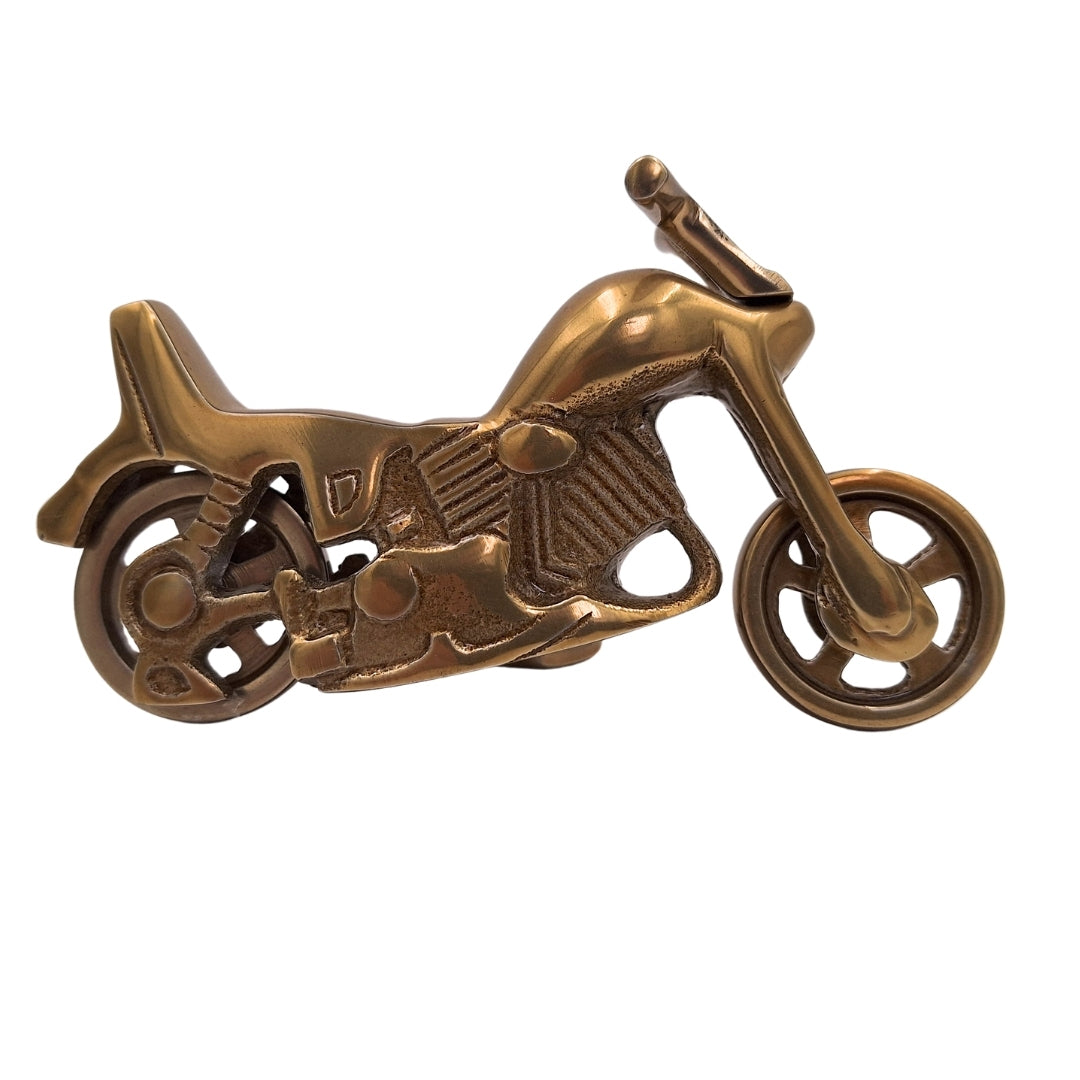Modelo metálico de motocicleta N-2960 em alumínio com acabamento em latão antigo – gravação personalizada para presente, dimensões 17,5 x 10 cm
