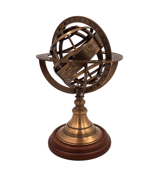 Astrolábio de latão de 21 cm com base de madeira - Presente personalizado para amantes da astronomia em cor dourada