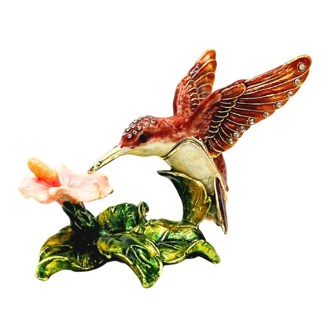 Caixa Exclusiva para Joias Beija-flor com Cristais, Gravação Personalizada, Metal, 8x5,5x7 cm