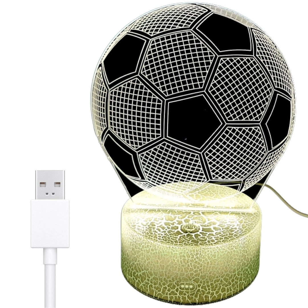 Candeeiro de noite Bola com possibilidade de personalização por gravação - Presente ideal para amantes de futebol - 17 cm de altura - 3 cores à escolha - Alimentação por USB ou 3 pilhas AAA