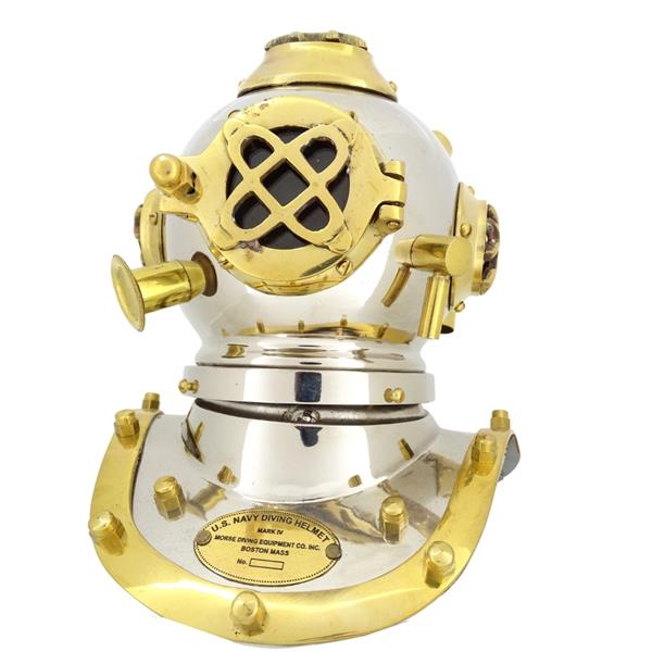 Capacete de Mergulhador em Latão US Navy Mark IV com Possibilidade de Personalização por Gravação - Presente Ideal para Qualquer Ocasião, Altura 20 cm, Réplica Marinha DIVER - DH93