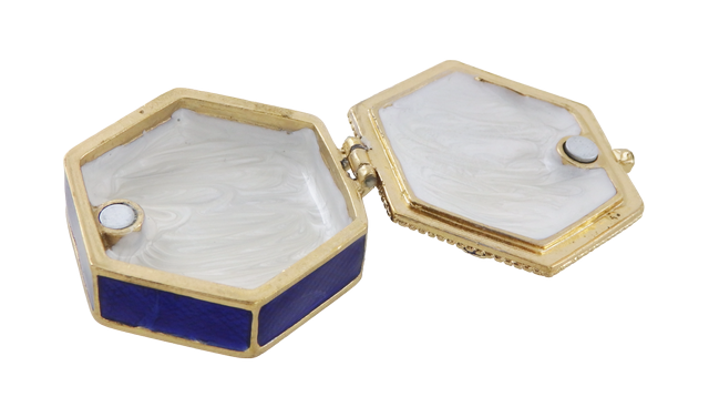 Caixa de presente elegante em metal com cristais B0035-08BL em tons azul-marinho e dourado com possibilidade de personalização por gravação